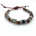 Natural Labradorite Gemstone and Rustic Brown Braided Leather Stacking Wrap Bracelet for Women Jewelry