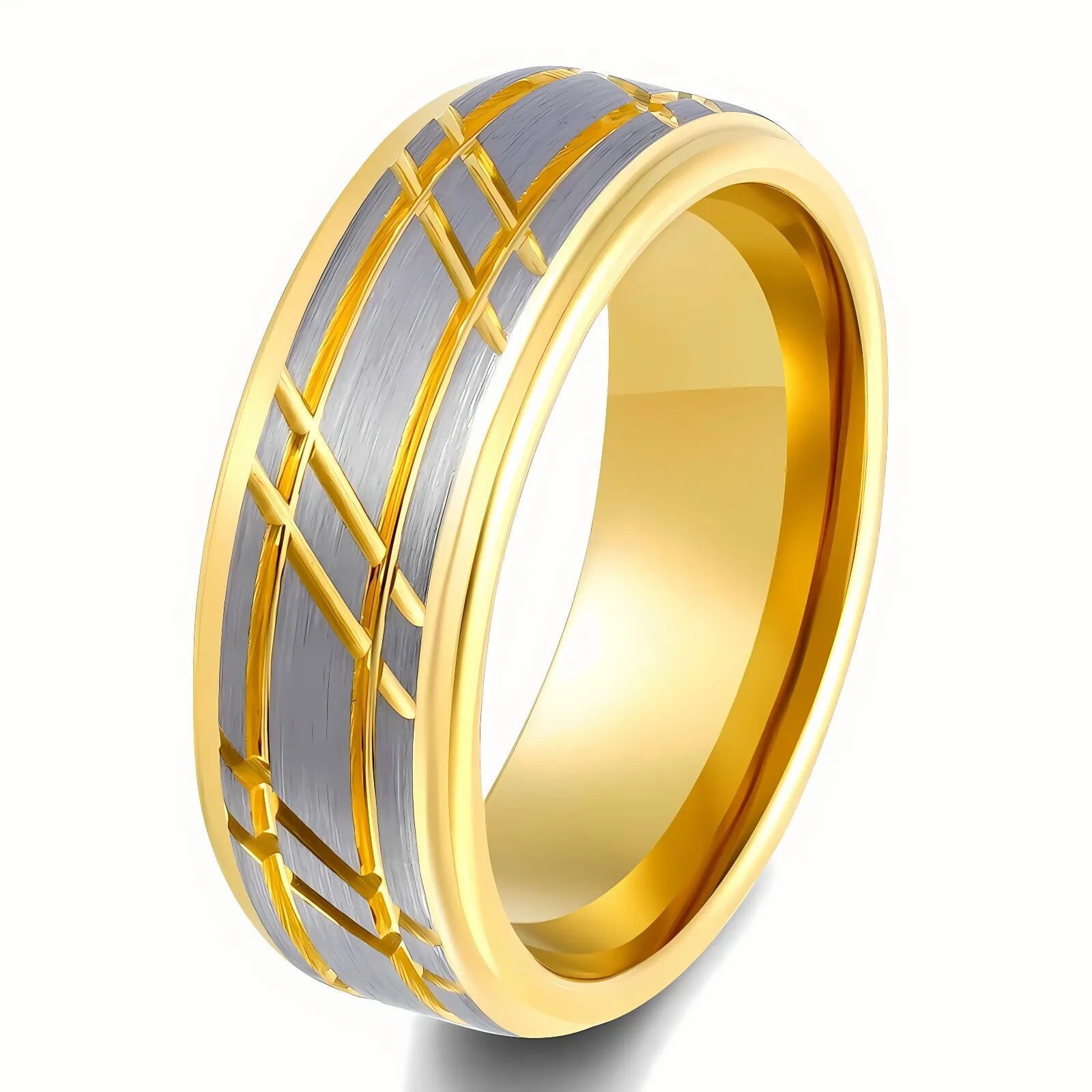POYA 8mm Unisex Tungsten Wedding Ring Fashionable Gold Silver With Polished Edge Classic Engagement Anniversary Jewelry Gift