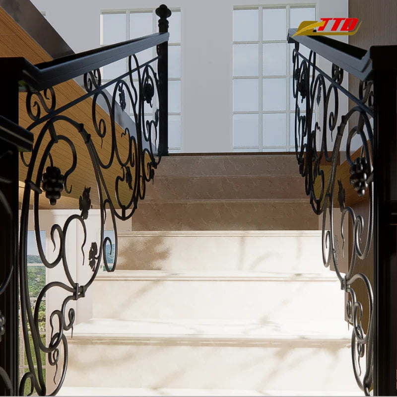 Elegant Modern Wrought Iron Stairs Handrails for Villa Luxury Stair Designs Enhance Safety Add Timeless Architectural Charm