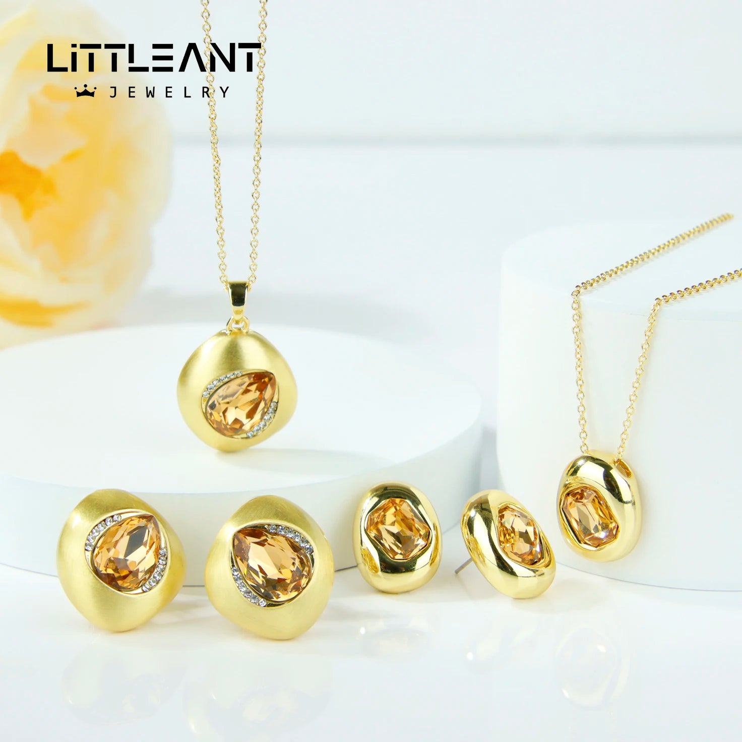 Luxury Crystal Jewelry Set 14k Gold Irregular Exquisite Necklace Earrings Original Boutique Women Wedding Jewelrys