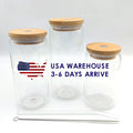 USA Warehouse Clear Frosted Blank 12 Oz 16oz 20oz Beer Can Shaped Glass Cup with Bamboo Lid and Glass Straw