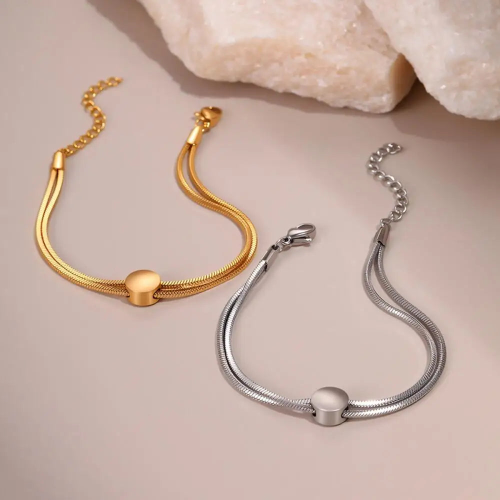 Vintage Charm Stainless Steel Bracelet Gold Plated Geometric Micro Insert Snake Chain Unisex Party Gift