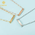 Personalized Custom Laser Printing Logo Name Curved Engraved Stainless Steel Paper Clip Chain Sideway Blank Bar Pendant Necklace
