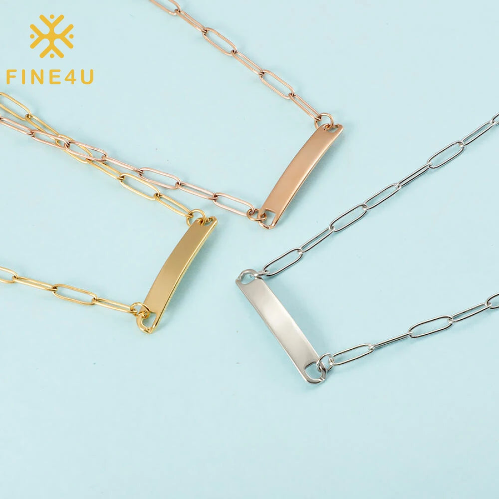 Personalized Custom Laser Printing Logo Name Curved Engraved Stainless Steel Paper Clip Chain Sideway Blank Bar Pendant Necklace