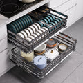 Modern Design 2-Tier Pull-Out Waterproof Dish Draining Rack 304 Stainless Steel Soft Close Slide Insert Drawer Kitchen Storage