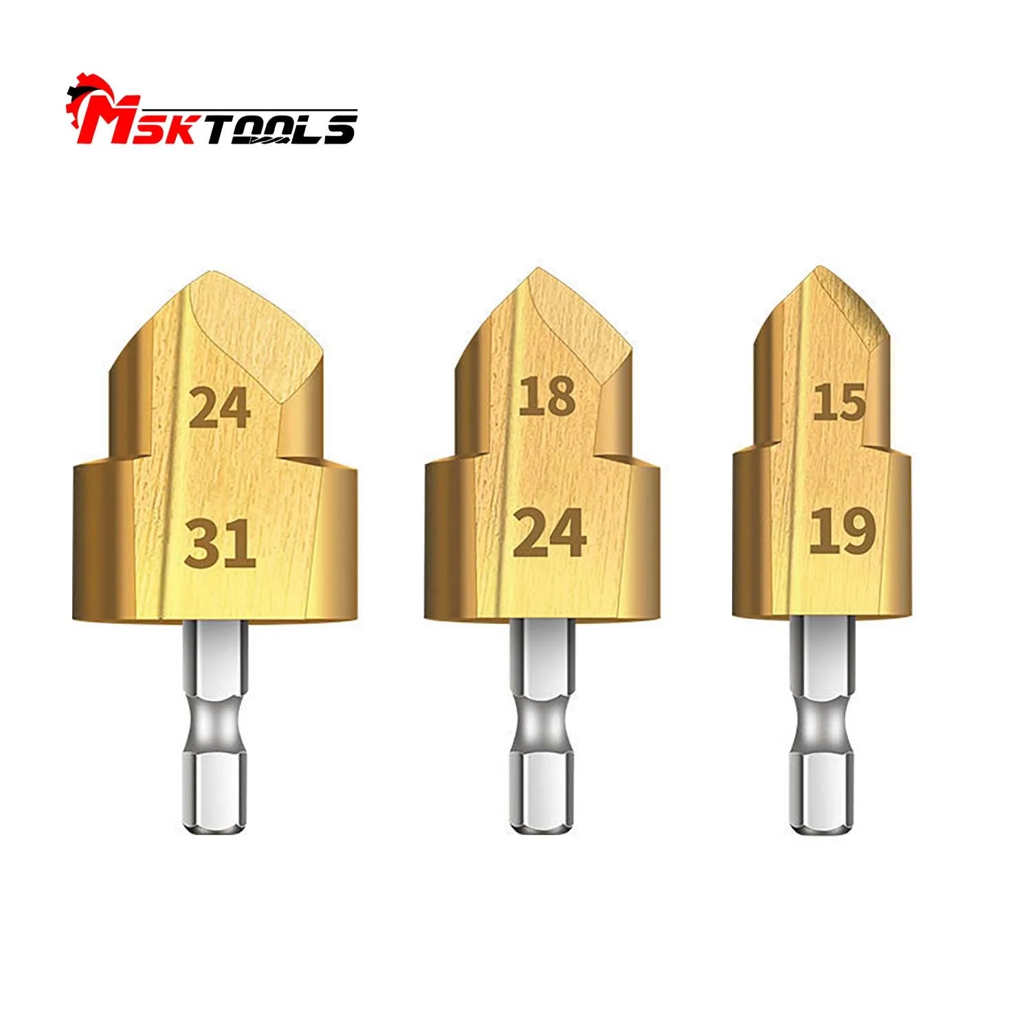 Hex Shank Step Drill Bits Set 3Pcs 20 25 32 Gauge HSS Titanium Coated for Pipe Enlargement Metal SS WoodPro Electrician Tool