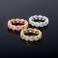 New Sister Jewelry Hip Hop Rose Gold Plated Iced Pink Cubic Zircon Diamond Gemstone Ring for Men Women Couple