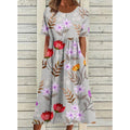 2025 Summer New Women's Dress: Loose Casual Stylish High - End Crew - Neck Printed Dress with a Loose Waist