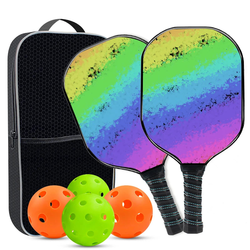 Fiberglass Pickleball Set of 2 Rackets & 4 Balls with Rubber Grip Portable Bag for Beginners Indoor/Outdoor Sports