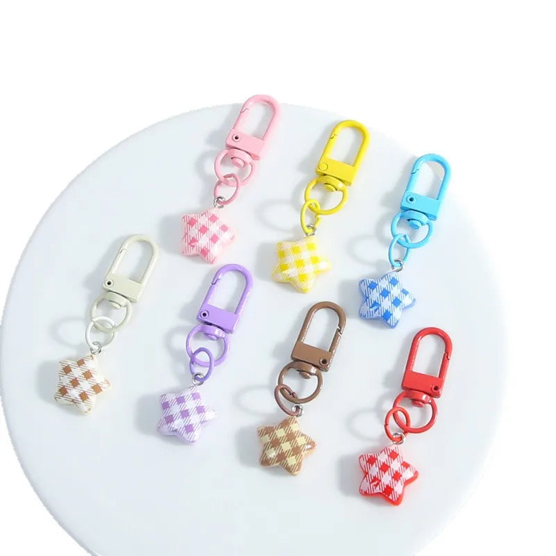 Cute Pentagram Star Resin Bag Charm Keychain Heart Keyring for Girls Backpack Headphone Case Pendant Accessories Couple Gifts
