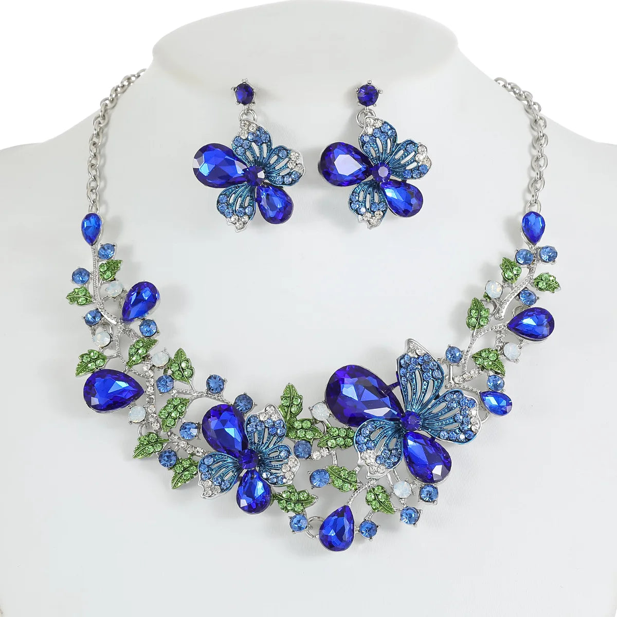 PFT Women's Luxury Vintage Alloy Crystal Necklace and Earring Set for Wedding Party Gift Banquet Dress Collarbone Chain MegaBDM