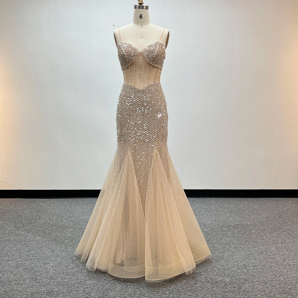 Jancember LSMZ21 Fashion Spaghetti Strap Golden Sequins Mermaid Evening Prom Dresses