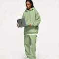 Women's Winter Athleisure Tracksuits Hooded Fleece 100% Cotton Wide-leg Joggers Loose Pants Jumpsuit Dance Sets Outfit BOTEE