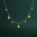 North Star Clear Zircon Pendant Tassel Necklace Women Girls Fashion Chain Choker Stainless Steel Jewelry Gift