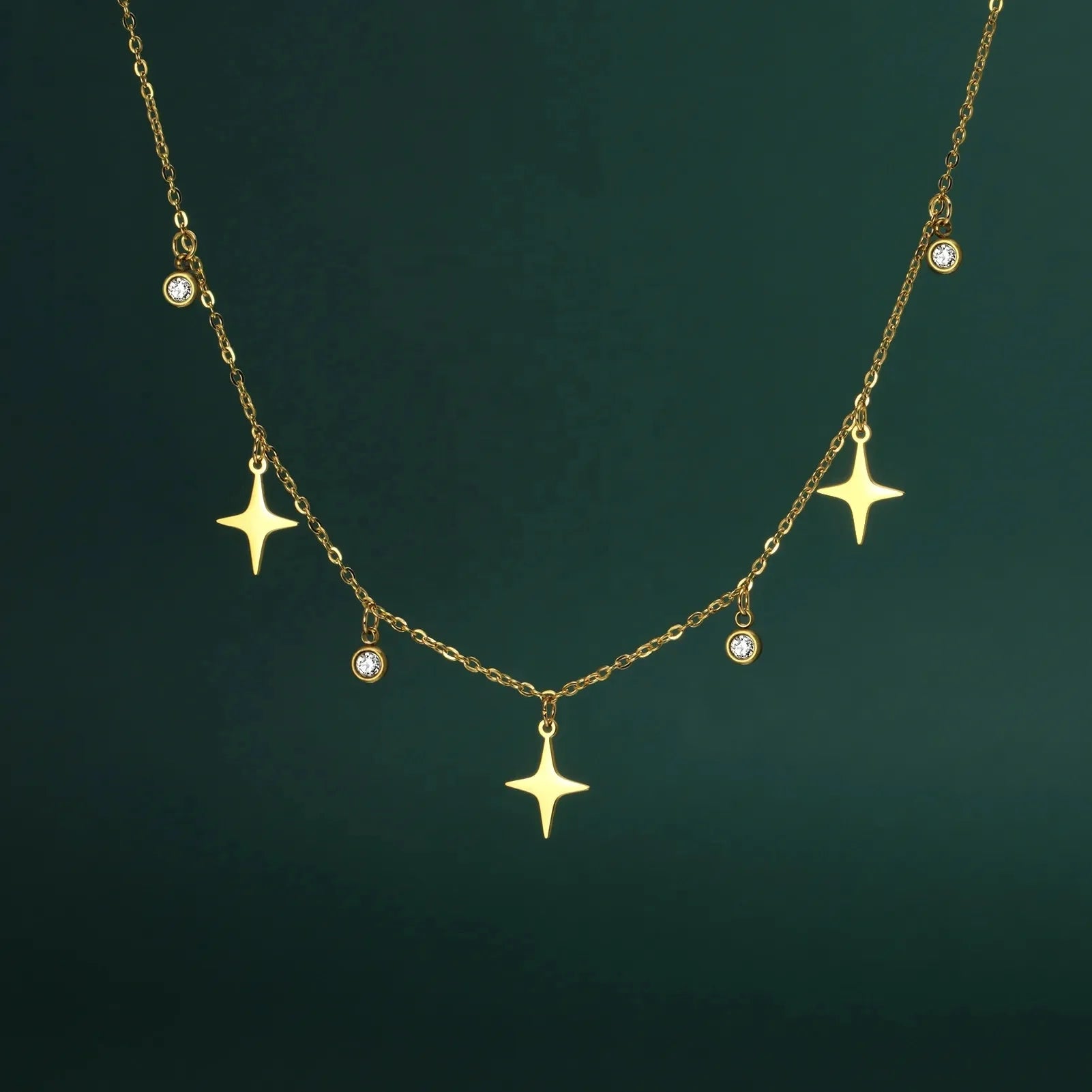 North Star Clear Zircon Pendant Tassel Necklace Women Girls Fashion Chain Choker Stainless Steel Jewelry Gift