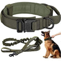 Tactical Adjustable Heavy Duty Metal Buckle Nylon Dog Collar With Contral Handle and Bungee Leash Set for Dog Training