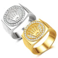 Fenyi Wholesale Jewelry Fashion Crown Shiny Rhinestone Men and Women Nightclub Party Hip-hop Gold and Silver Crown Ring