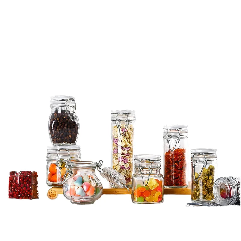 High Quality Home Kitchen Glass Storage Coffee Wide-Mouth Jar Hinged Lid 50-120ml Capacity Freshness Preservation Food