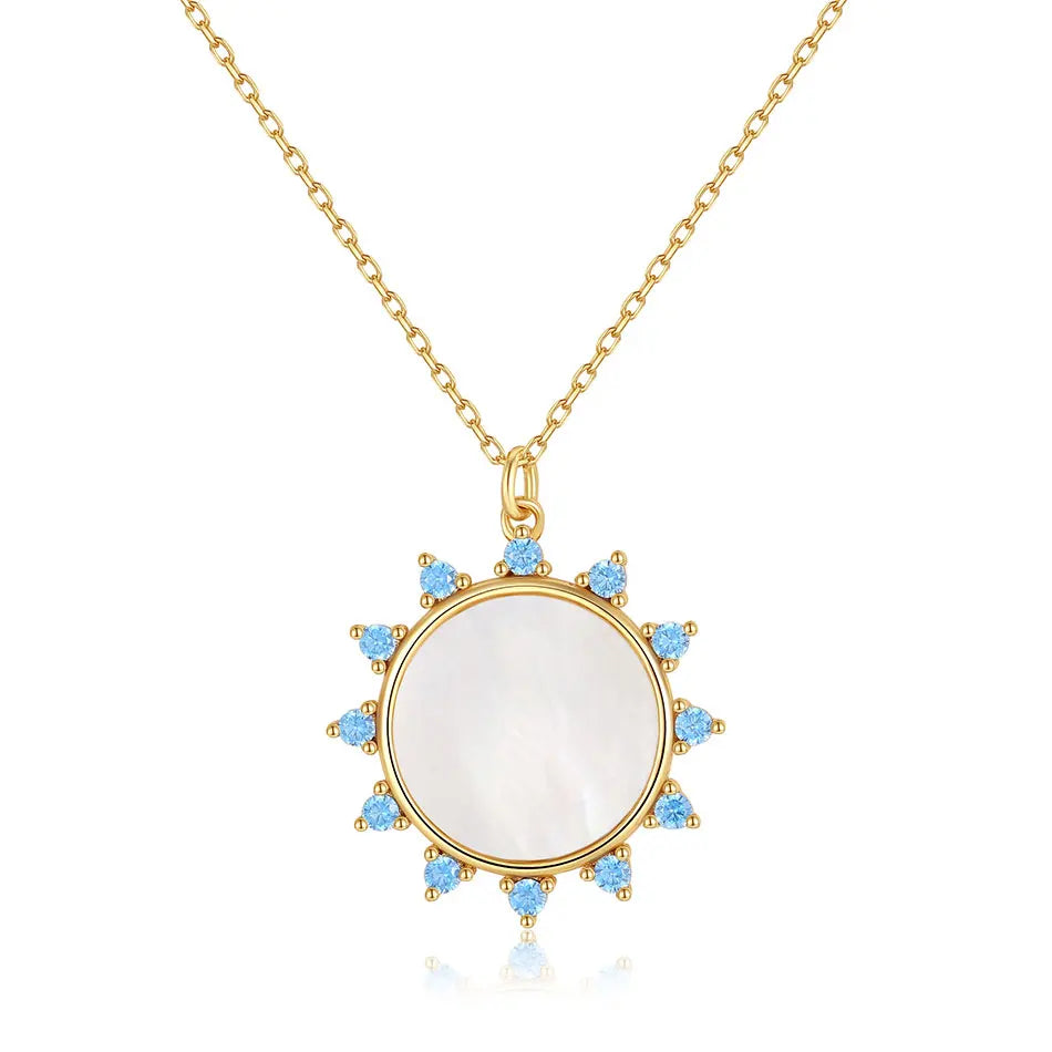 Nagosa Ready to Ship 18k 14k Gold Vermeil 925 Sterling Silver Round Mother of Pearl Cz Sun Coin Pendant Necklaces for Women