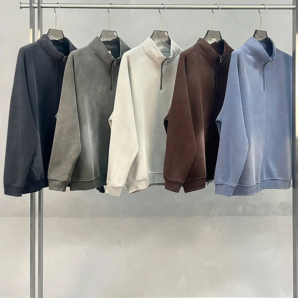 Vintage Casual Hoodie Factory Direct Supply PP Spray 420GSM Heavyweight Autumn New Arrival Zipper Turtleneck Sweatshirt