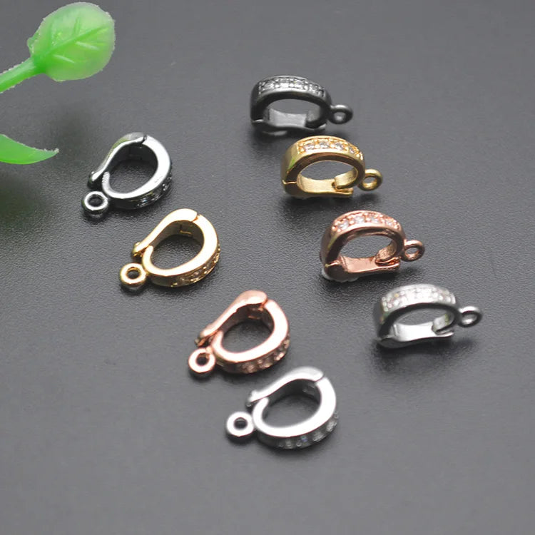 Clear CZ Stone Small Hook Pendant Bail Connector Clasps Silver Rose Gold Gun Metal Color 8x11mm for Fashion Jewelry Making