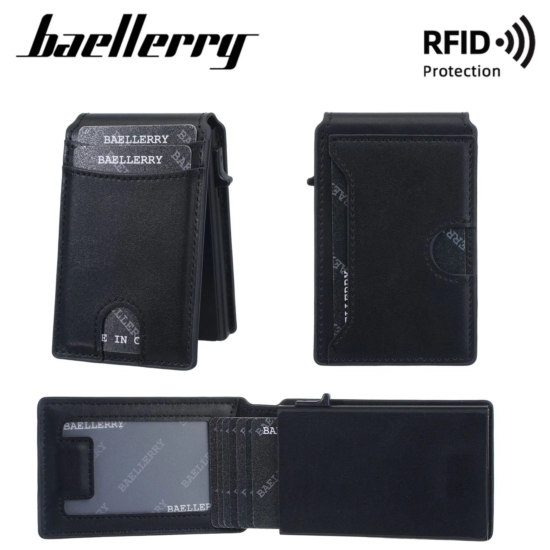 New Men's Card Bag Business RFID Anti-theft Card Swiping Bag Automatic Pop-up Multi Slot Side Push Card Bag for Men