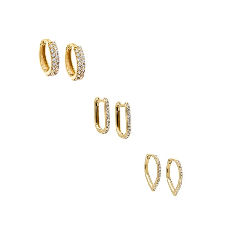 925 Sterling Silver 14/18K Gold Plated Vermeil Statement Classic Jewelry Personalized Cubic Zirconia Huggie Hoop Earring Women