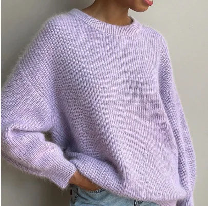 Autumn Winter EU/US Style Women's Sweater - Faux Mink Soft Lazy Vibe Loose Versatile Fashion Knit Top-2