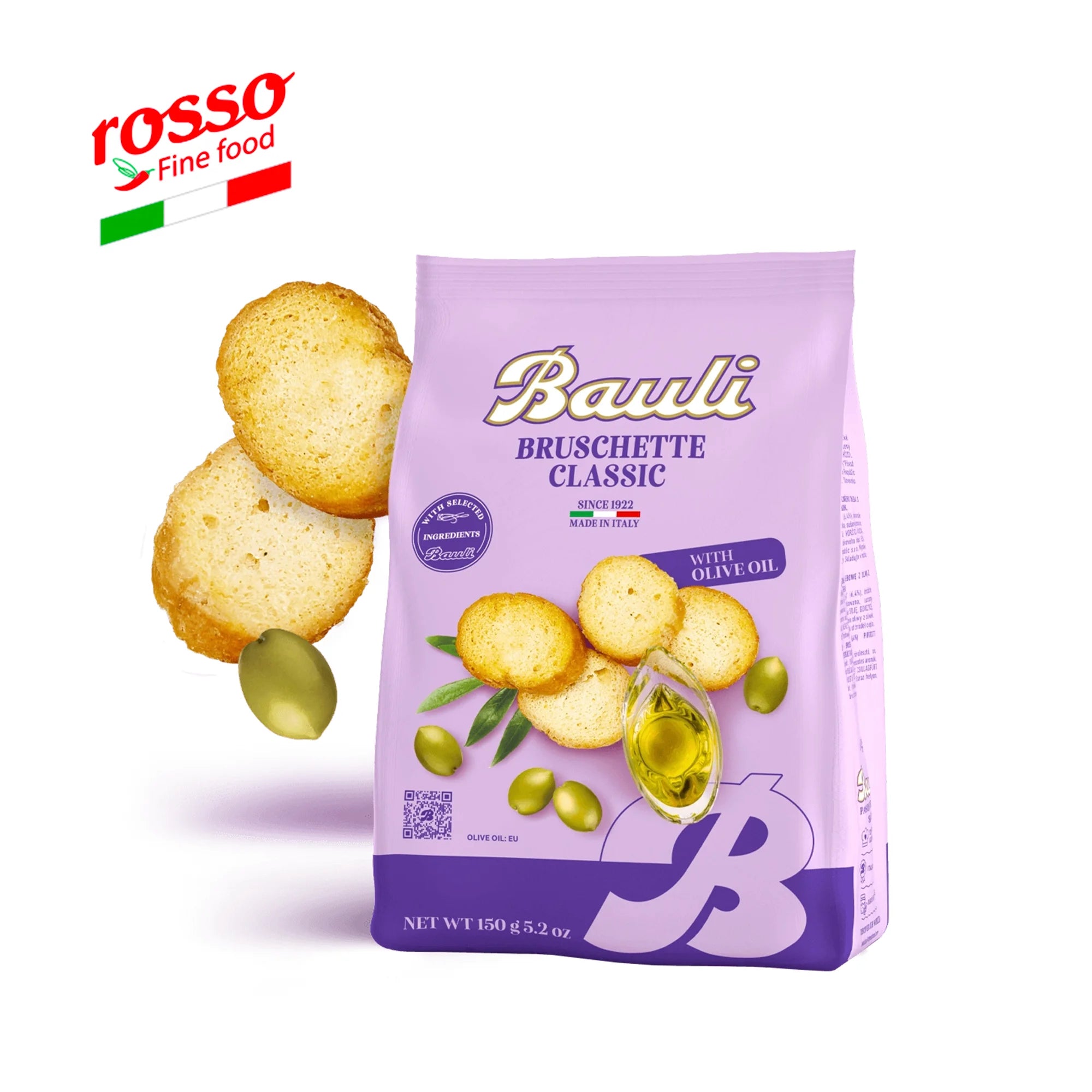 Bauli Bruschette Classic 150g Olive Oil Toasted Wheat Germ Flour Bread Crispy Texture Kosher Certified Box Packaging Made Italy