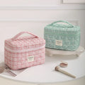 SW New Organic Cotton Cosmetic Organizer Custom Case Makeup Toiletry Storage Bag Plaid Portable Travel Cosmetic Bag for Women