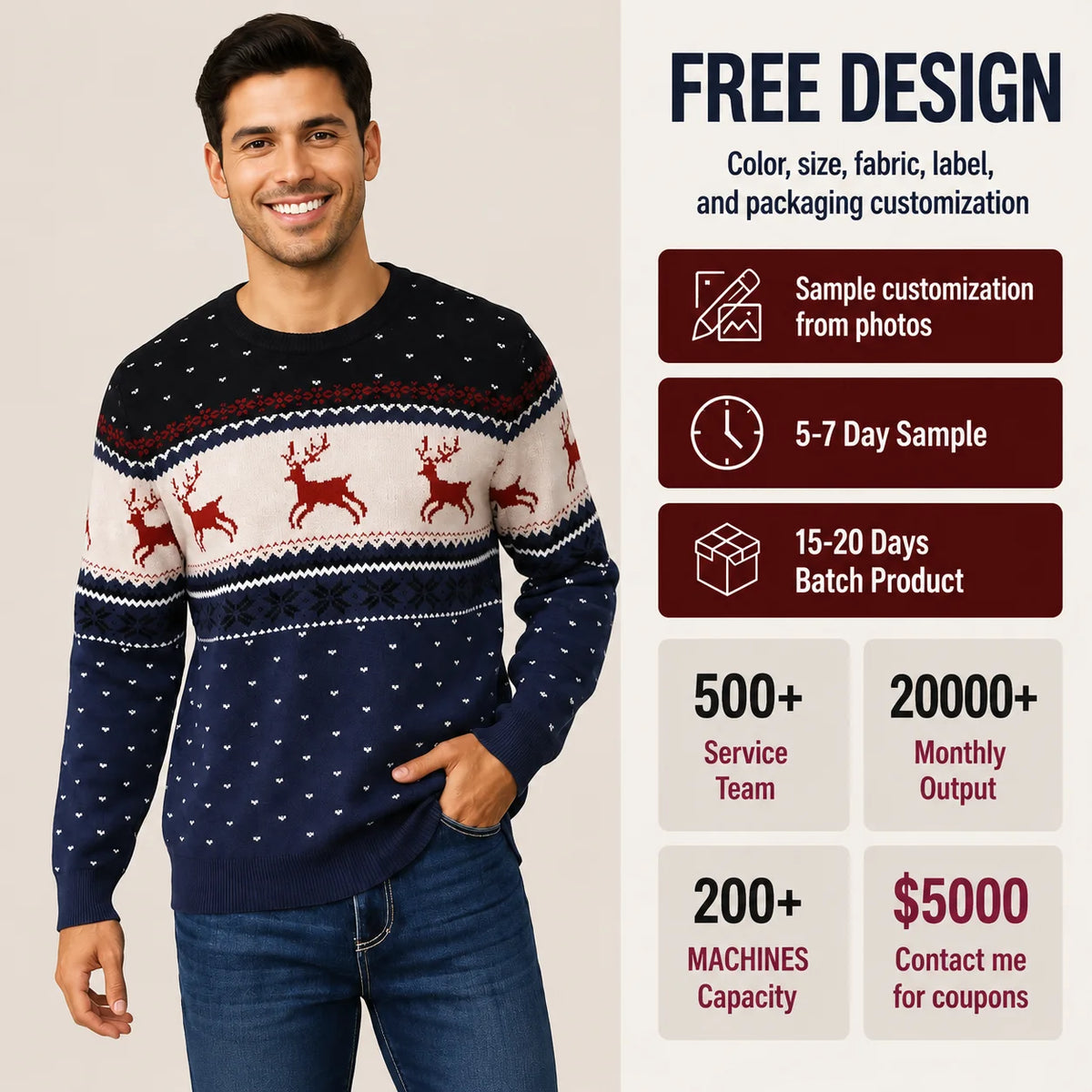 Men Crew Neck Ugly Christmas Jumper Knit Sweater Reindeer Fair Isle Heart Snow Jacquard Long Sleeve Xmas Holiday Pullover MegaBDM