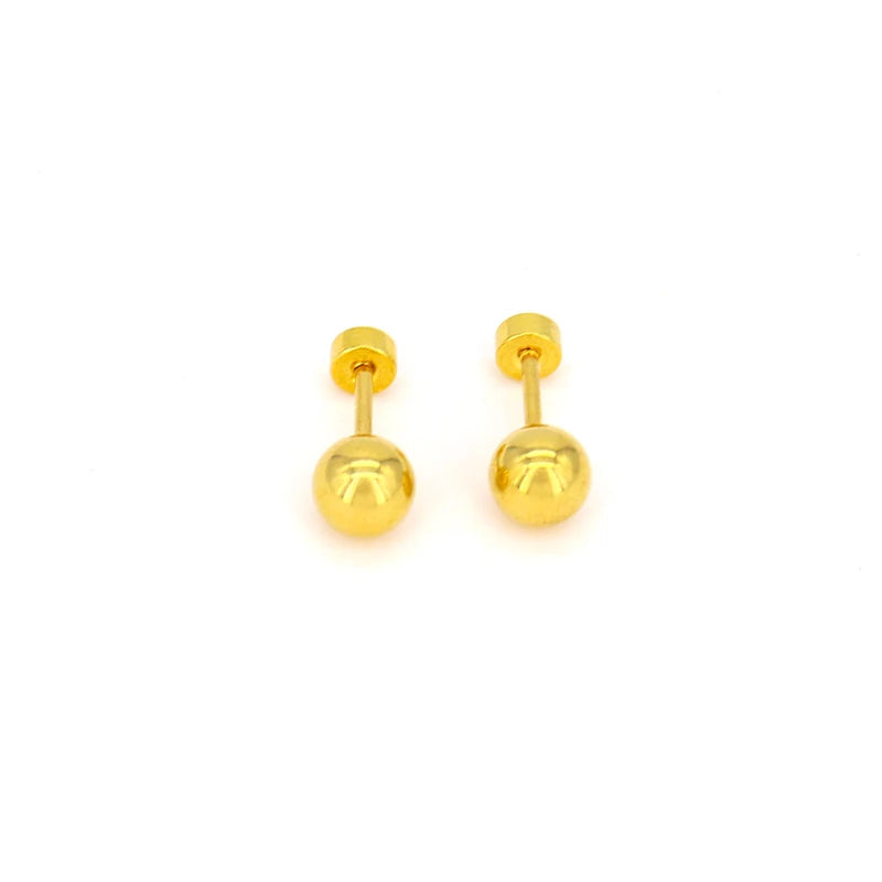 Fashion High Polished Stainless Steel Earring Gold Plated Metal Ball Screwback Earrings Minimalism Earring for Unisex MegaBDM