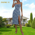 Factory Custom Summer Casual Dress Vintage Elegant Party Vacation Dress Midi Women French Style Beach Slit Floral Dress