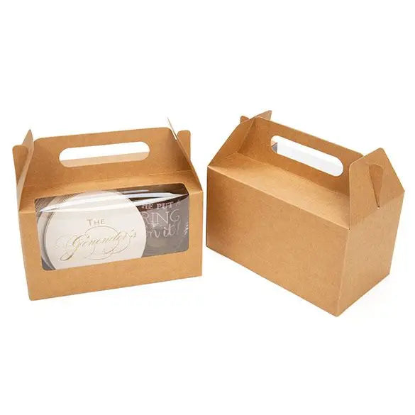 Customizable Brown Kraft Gift Box Recyclable Handle Art Paper Gable Box Clear Window Embossed Printing for Food for Packaging