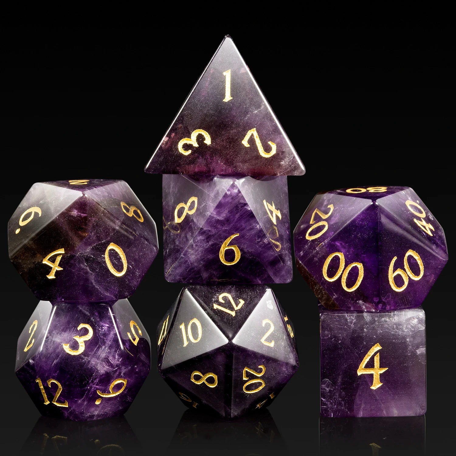 Amethyst Natural Gemstone Dice D&d Cat's Eye DND Dice Handmade Stone Polyhedral Dice Set for  Table Games Purple Crystal