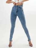 Women's Spring High-Waist Skinny Ankle Jeans - Slim-Fit Blue Stretch Office Style