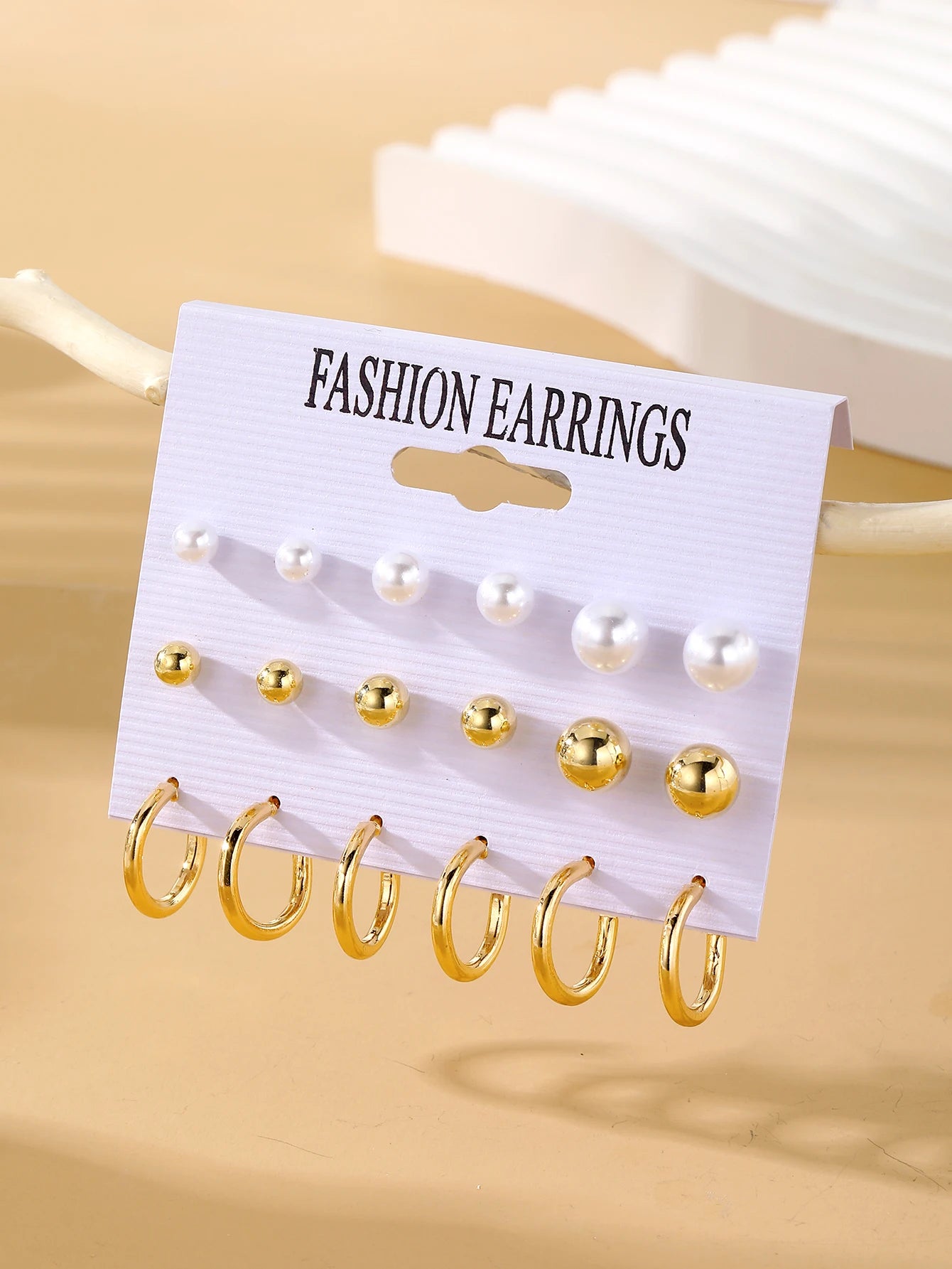 9Pcs/Set Trendy Round Pearl Earrings Hoop Earrings Set Jewelry Sets for Women