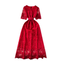 Elegant Casual Midi Dress for Women Empire Embroidery Hollow Out Sequined Lace Vestidos Purple Red Black Yellow