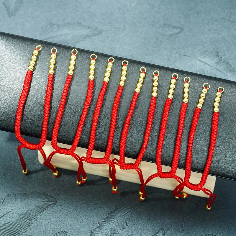 Handmade Braided Red Thread String Bracelet Gold Plated Lucky Adjustable Anklet Rope Cord String Bracelet for Diy Jewelry Making