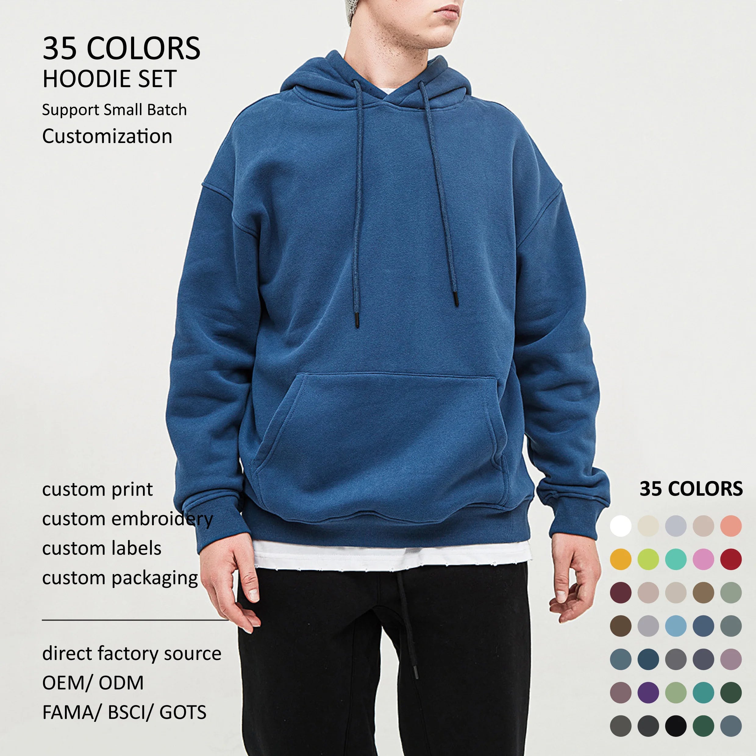 Heavyweight Streetwear 345g Solid Color 36 Colors Fleece Lined Oversized Hoodie Loose Fit Men's Trendy Pullover