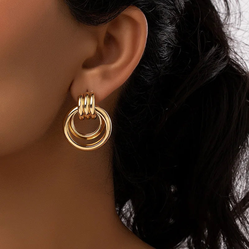 European PVD Gold Plated Twisted Cross Thread Drop Earring Geometric Ins Style Dangle Earring