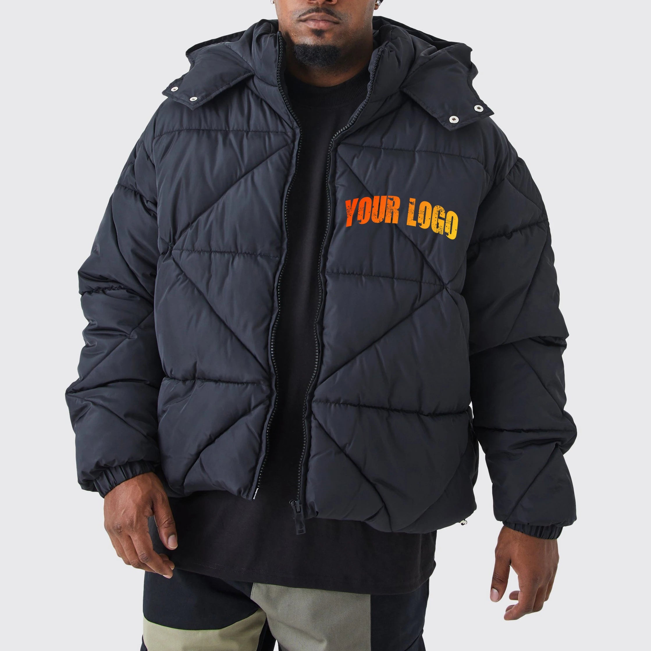 New Style Men's Hooded Short Thick Warm Puffer Jacket with Zipper Closure Bubble Design Oxford Fabric