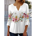 2025 European American Women's Floral Print V Neck Short-Sleeved Pleated Button T-Shirt Cross-Border Spring Summer Fashion Shirt
