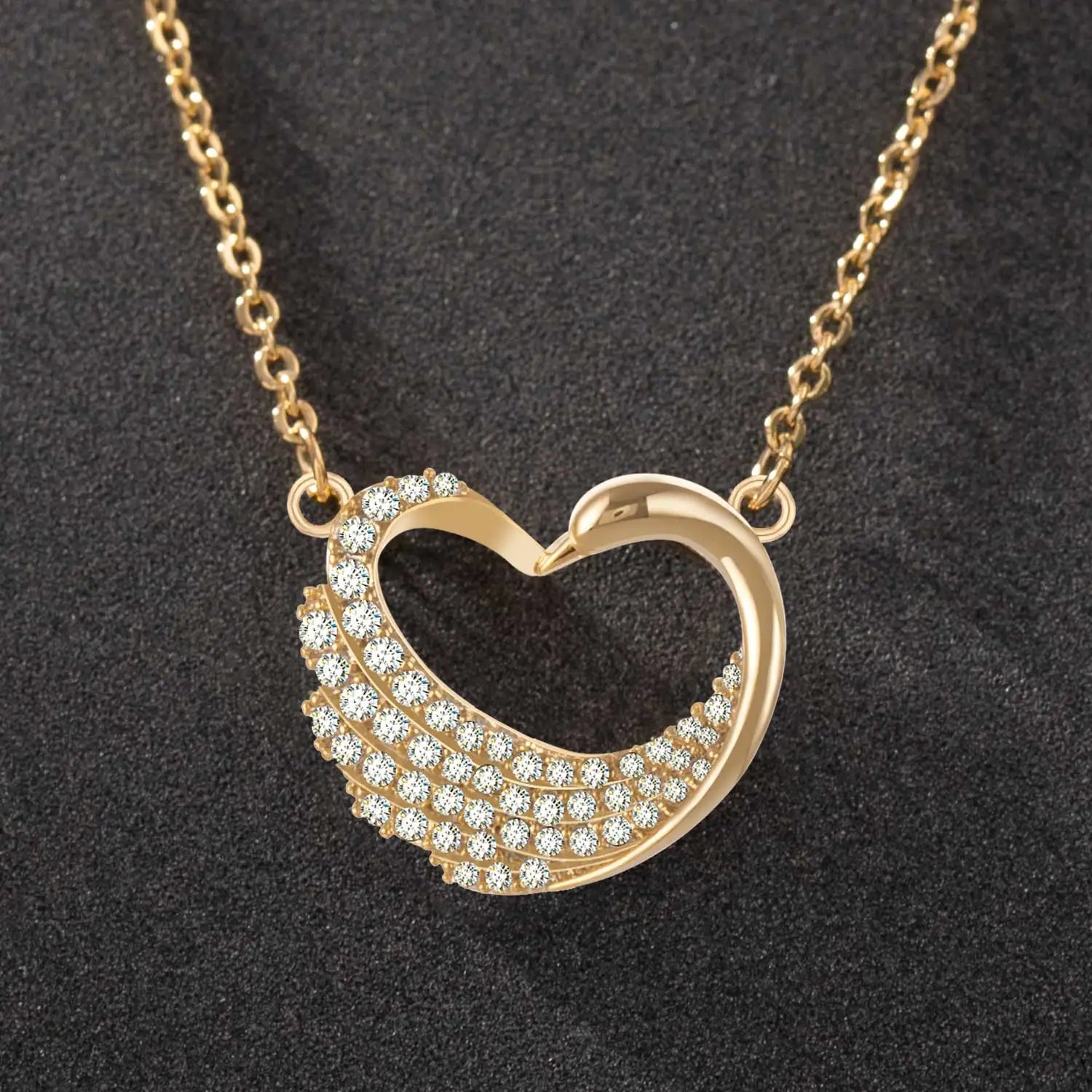Elegant Fashion Gold and Silver Plated Heart Shape Swan Pendant Necklace with Zircon Pendant Chain for Women Jewelry
