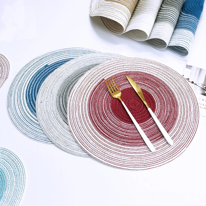Tablemat Home Nordic Style Woven Placemat Colorful Gradient Western Placemat Simple Cup Anti Scald Bowl Mat Heat Insulation Mat