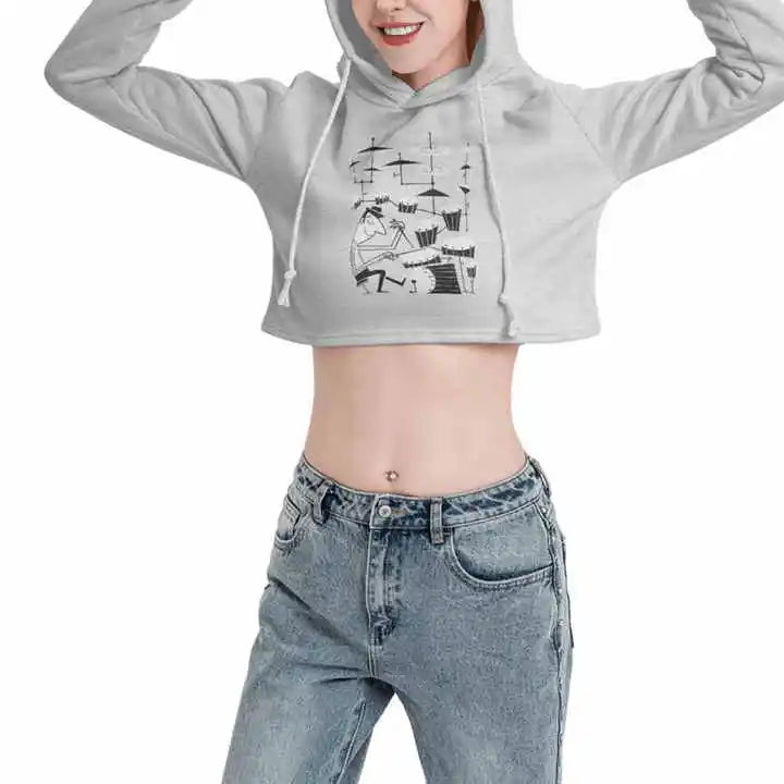 Custom Streetwear Lightweight Crewneck Sweatshirt Cropped Yoga Gym Workout Sweat Shirt for Women's Navel-Gazing Pullover Hoodie