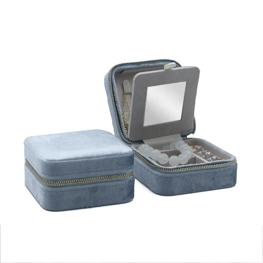 Women Girls Small Jewelry Case Pu Leather Square Travel Joyero Organizador Velvet Jewelry Storage Box With Logo