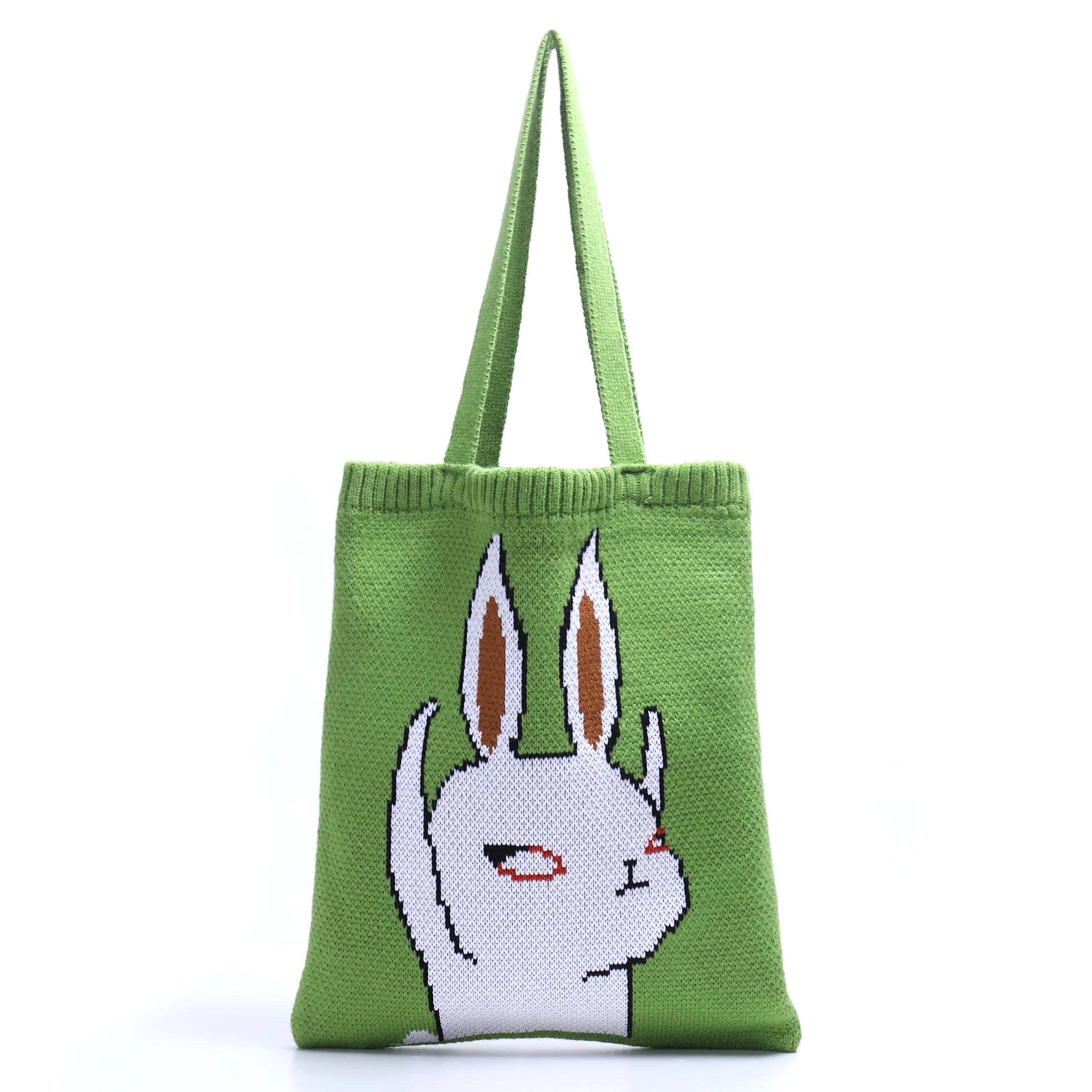 2023 Vintage Style Designer Cartoon Tote Shoulder Bag for Women Knitted Accessories with Two Portable Handles Open Closure
