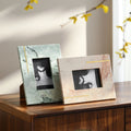 Nordic Luxury Handmade Waterproof Photo Frame with Copper Inlaid Green Pink Marble for Tabletop Living Room Decor