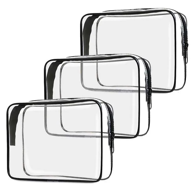 Black Women Clear Zipper Makeup Cosmetic Bags Cases Travel Toiletries Make up Organizer Bag PVC Tsa Approved Pouch